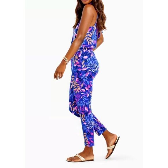 NWOT Lilly Pulitzer Neck Tie Wyota Borealis Blue Pant One Piece Jumpsuit Romper - Picture 2 of 16